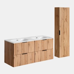 Conjunto móvel lavatório duplo encastrado 120cm coluna Adriel Madeira