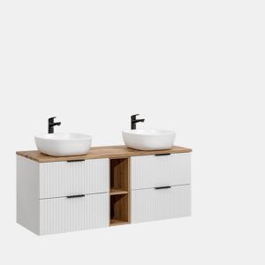 Conjunto móvel lavatório duplo 140cm 2 nichos coluna Adriel Branco