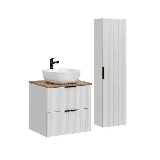 Conjunto móvel lavatório individual 60cm coluna Adriel Branco