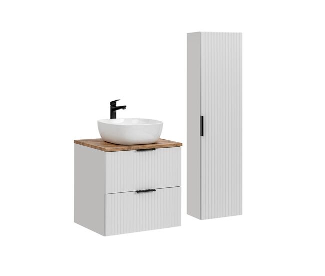 Conjunto mueble lavabo individual 60cm y columna adriel blanco