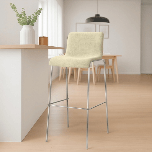 Taburete de bar Hover de tela con base de cuatro patas Crema 48X43X100 cm