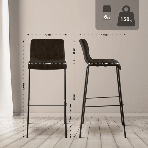 Taburete de bar Hover de tela con base de cuatro patas Marrón 48X43X100 cm