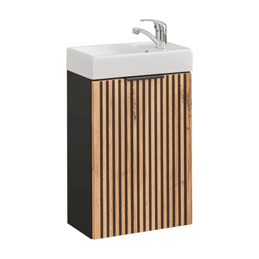 Móvel lavatório 40cm 1 porta Gaia Madeira e Preto