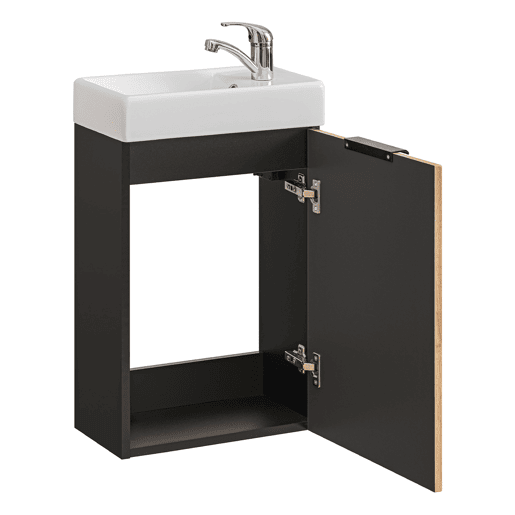 Móvel lavatório 40cm 1 porta Gaia Madeira e Preto