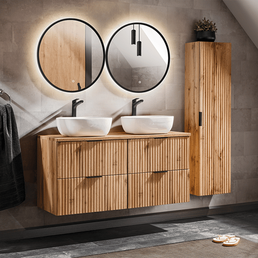 Conjunto móvel lavatório duplo 120cm coluna Adriel Madeira