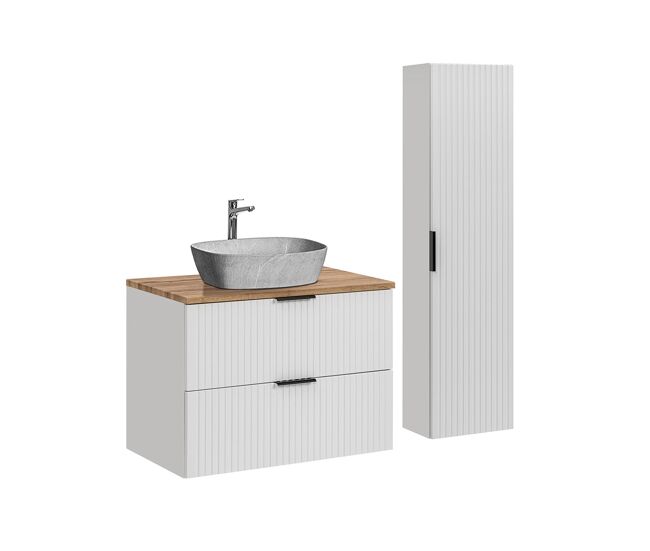 Conjunto mueble lavabo individual 80cm y columna adriel blanco y imitación piedra