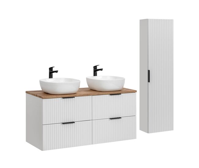 Conjunto mueble doble lavabo 120cm y columna adriel blanco