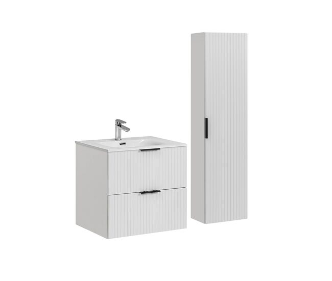 Conjunto mueble lavabo individual encastrado 60cm y columna adriel blanco