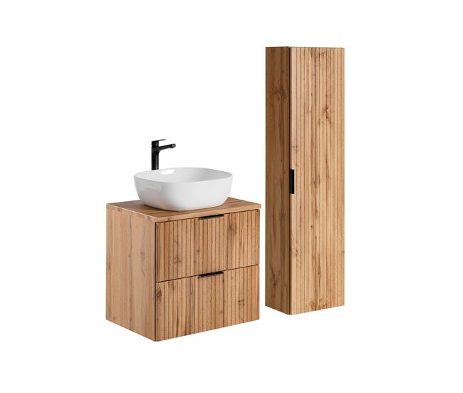 Conjunto mueble lavabo individual 60cm y columna adriel madera