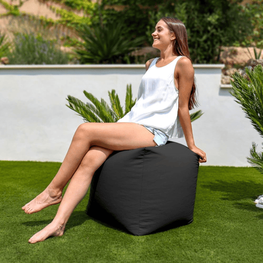 Square Puff Leatherette Outdoor Black Happers HAPPERS