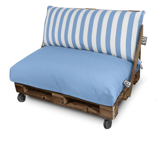 Almofadas para palets Toldotex Azul Céu Conjunto:Assento 120x80x20 (liso) + Encosto 120x45x25 (listrado) HAPPERS