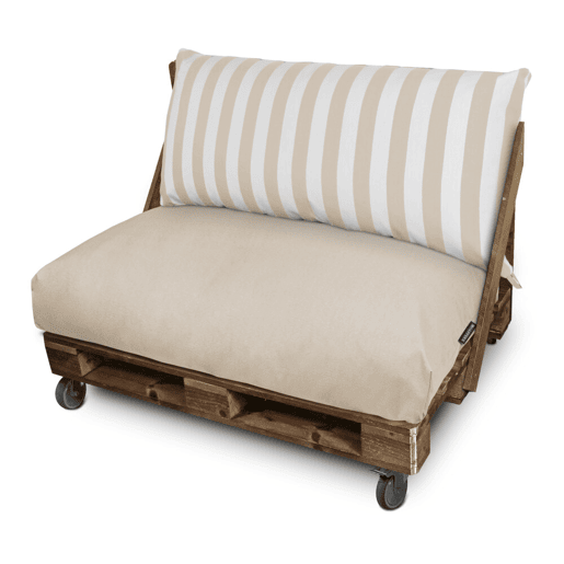 Almofadas para palets Toldotex Cru Conjunto:Assento 120x80x20 (liso) + Encosto 120x45x25 (listrado) HAPPERS