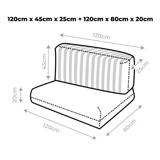 Almofadas para palets Toldotex Cru Conjunto:Assento 120x80x20 (liso) + Encosto 120x45x25 (listrado) HAPPERS