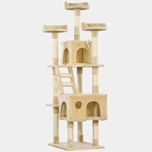 PawHut Arranhador para Gatos Grande 60x50x181 cm Arranhador para Gatos com Poste de Sisal Múltiplas Plataformas Escada Caverna Brinquedos Bege