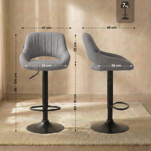 Taburete de bar Milet tapizado en tela Gris 48X47X85 cm