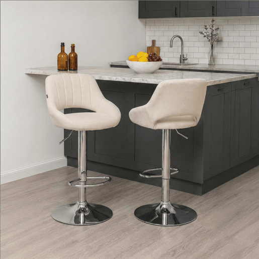 Taburete de bar Milet tapizado en tela Crema 48X47X85 cm