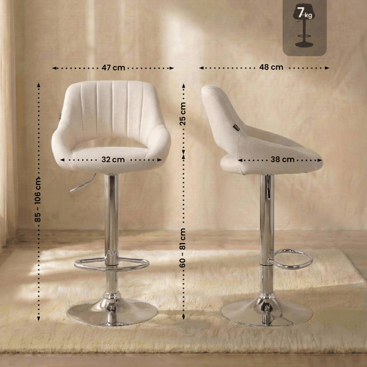 Taburete de bar Milet tapizado en tela Crema 48X47X85 cm