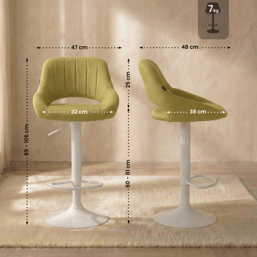 Taburete de bar Milet tapizado en tela Verde 48X47X85 cm