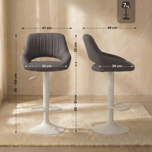 Taburete de bar Milet tapizado en tela Gris oscuro 48X47X85 cm