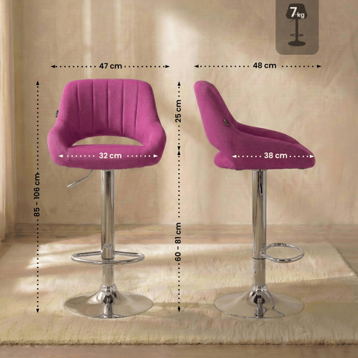 Taburete de bar Milet tapizado en tela Lila 48X47X85 cm