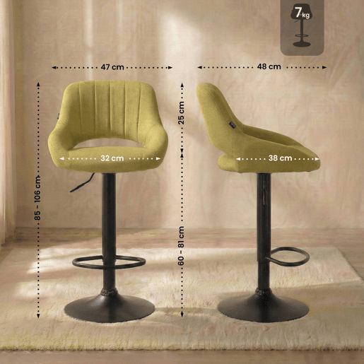 Taburete de bar Milet tapizado en tela Verde 48X47X85 cm