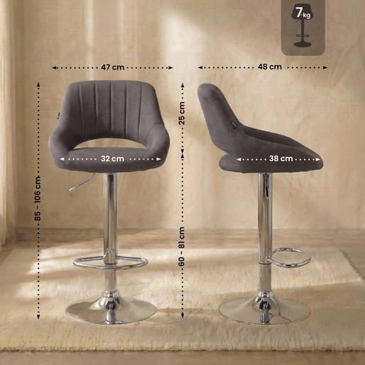 Taburete de bar Milet tapizado en tela Gris oscuro 48X47X85 cm