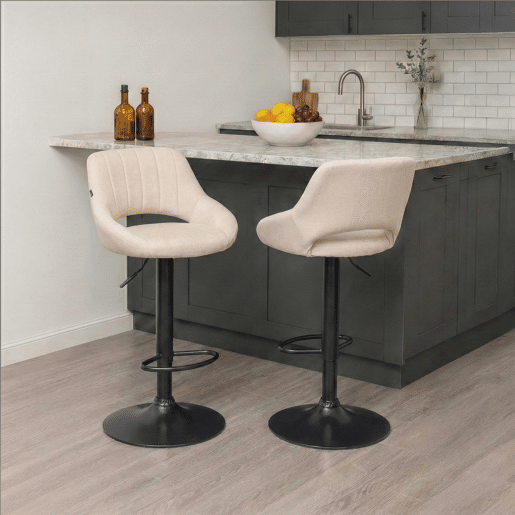 Taburete de bar Milet tapizado en tela Crema 48X47X85 cm