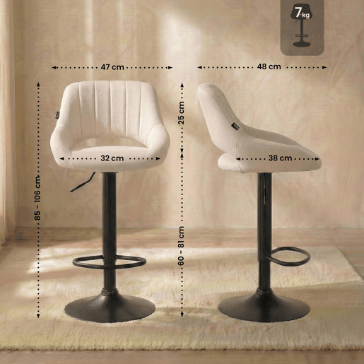 Taburete de bar Milet tapizado en tela Crema 48X47X85 cm
