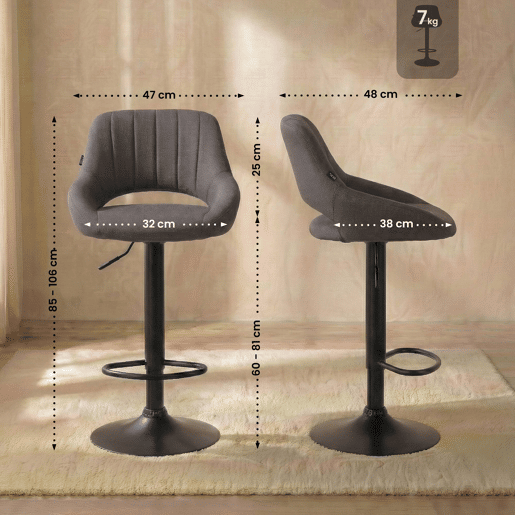 Taburete de bar Milet tapizado en tela Gris oscuro 48X47X85 cm