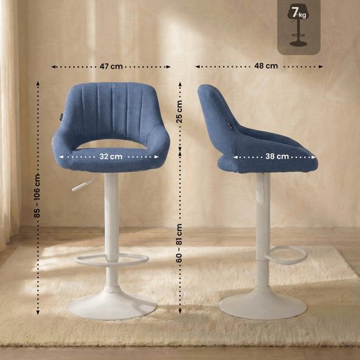 Taburete de bar Milet tapizado en tela Azul 48X47X85 cm