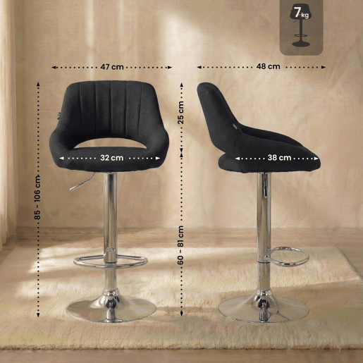 Taburete de bar Milet tapizado en tela Negro 48X47X85 cm