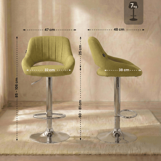 Taburete de bar Milet tapizado en tela Verde 48X47X85 cm