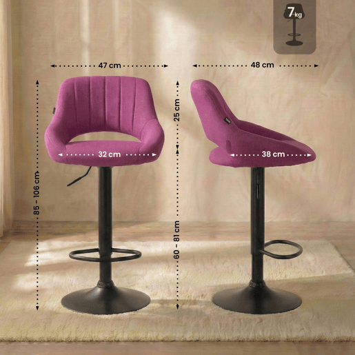 Taburete de bar Milet tapizado en tela Lila 48X47X85 cm