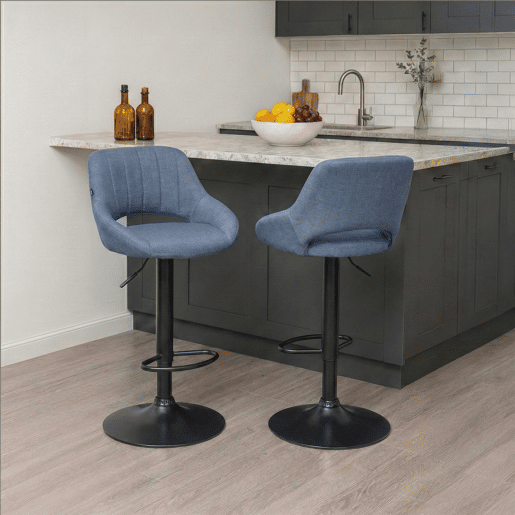 Taburete de bar Milet tapizado en tela Azul 48X47X85 cm