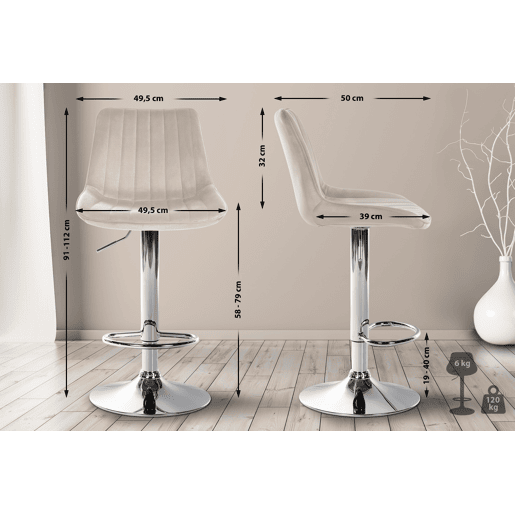 Taburete de bar Toni terciopelo Crema 50X49.5X91 cm Taburete de bar Toni terciopelo Crema 50X49.5X91 cm