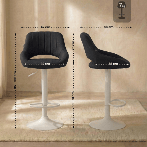 Taburete de bar Milet tapizado en tela Negro 48X47X85 cm
