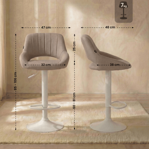 Taburete de bar Milet de tela Gris topo 48X47X85 cm