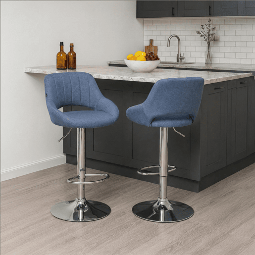 Taburete de bar Milet tapizado en tela Azul 48X47X85 cm