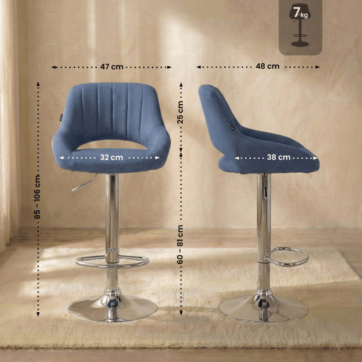 Taburete de bar Milet tapizado en tela Azul 48X47X85 cm