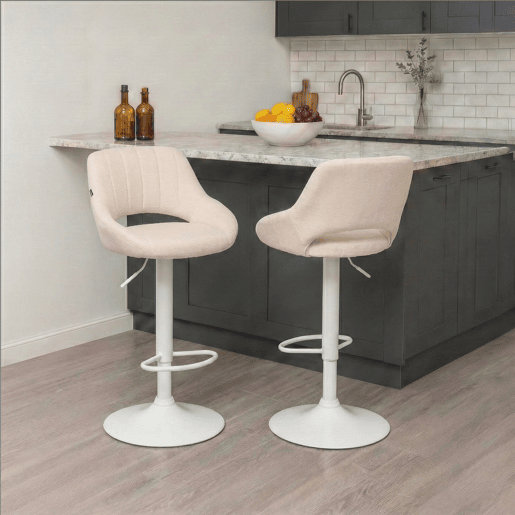 Taburete de bar Milet tapizado en tela Crema 48X47X85 cm