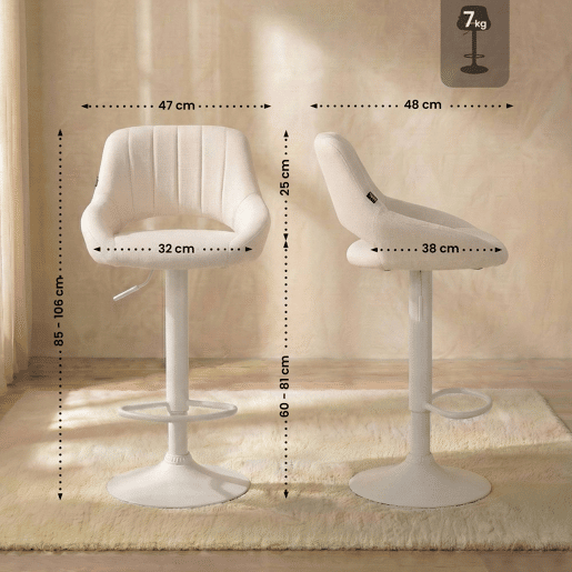 Taburete de bar Milet tapizado en tela Crema 48X47X85 cm