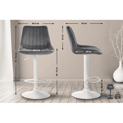 Taburete de bar Toni terciopelo Gris oscuro 50X49.5X91 cm