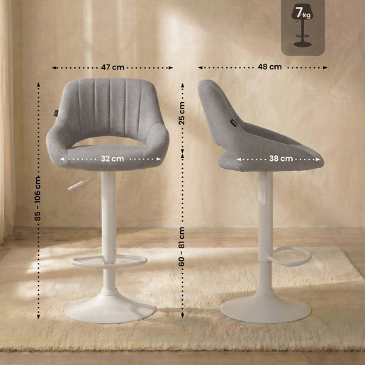 Taburete de bar Milet tapizado en tela Gris 48X47X85 cm