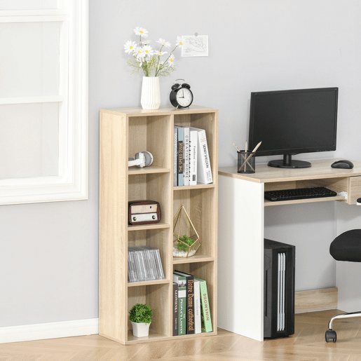 HOMCOM Estante para Livros Estante de Madeira com 7 Compartimentos de Armazenamento Plantas Arquivos para Sala de Estar Dormitório Escritório 50x24x106cm Carvalho