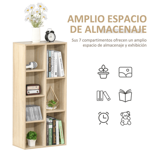 HOMCOM Estante para Livros Estante de Madeira com 7 Compartimentos de Armazenamento Plantas Arquivos para Sala de Estar Dormitório Escritório 50x24x106cm Carvalho