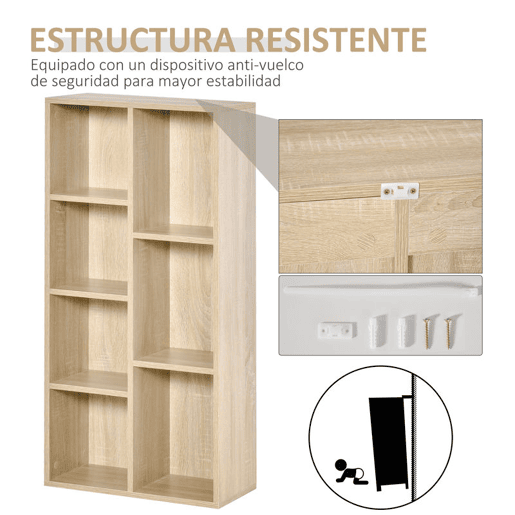 HOMCOM Estante para Livros Estante de Madeira com 7 Compartimentos de Armazenamento Plantas Arquivos para Sala de Estar Dormitório Escritório 50x24x106cm Carvalho