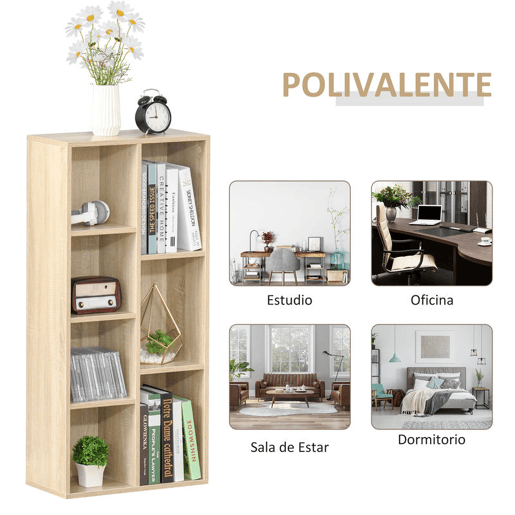 HOMCOM Estante para Livros Estante de Madeira com 7 Compartimentos de Armazenamento Plantas Arquivos para Sala de Estar Dormitório Escritório 50x24x106cm Carvalho