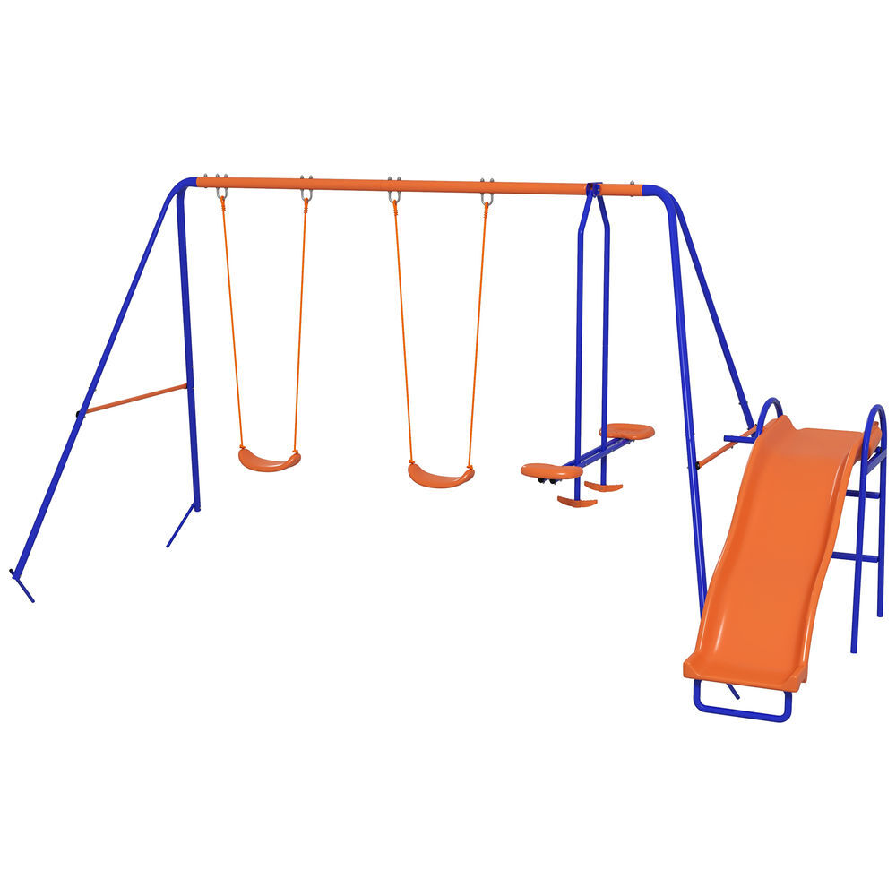 Outsunny columpio infantil 4 en 1 columpio para niños con 2 columpios individuales 1 columpio del planeador 1 tobogán cuerda ajustable y anti-uv para exterior carga 225 kg multicolor
