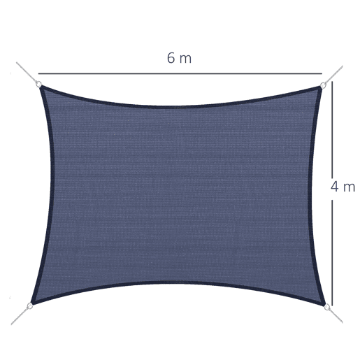 Outsunny Vela de Sombra Retangular 4x6 m Toldo Vela de HDPE com Proteção UV Aneis em Forma de D e Cordas para Jardim Pátio Piscina Azul