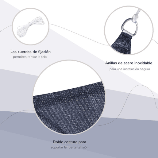 Outsunny Vela de Sombra Retangular 4x6 m Toldo Vela de HDPE com Proteção UV Aneis em Forma de D e Cordas para Jardim Pátio Piscina Azul